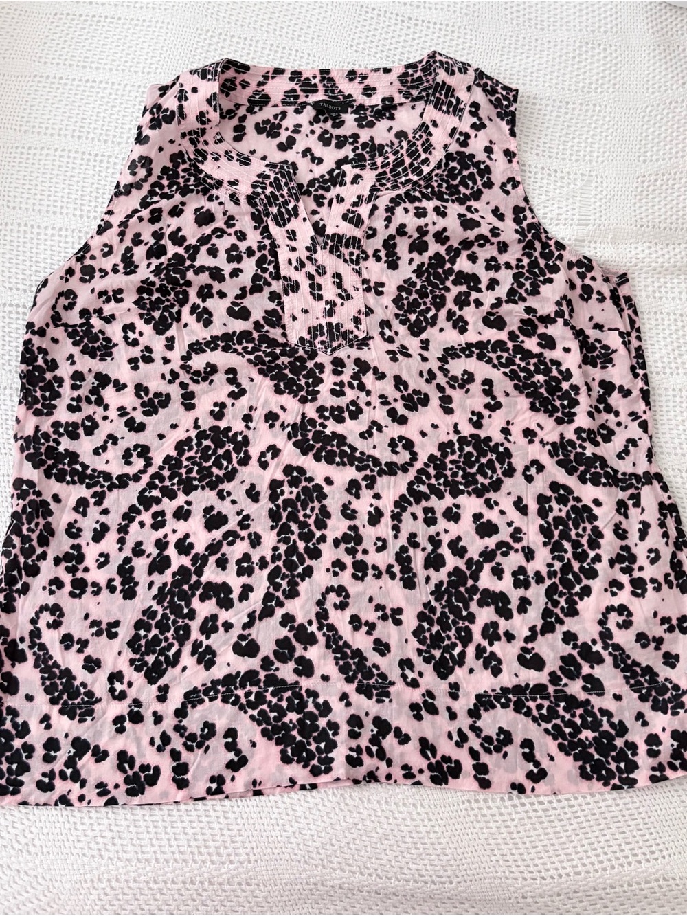 Talbots’s Sleeveless Pink & Black Print Popover Blouse